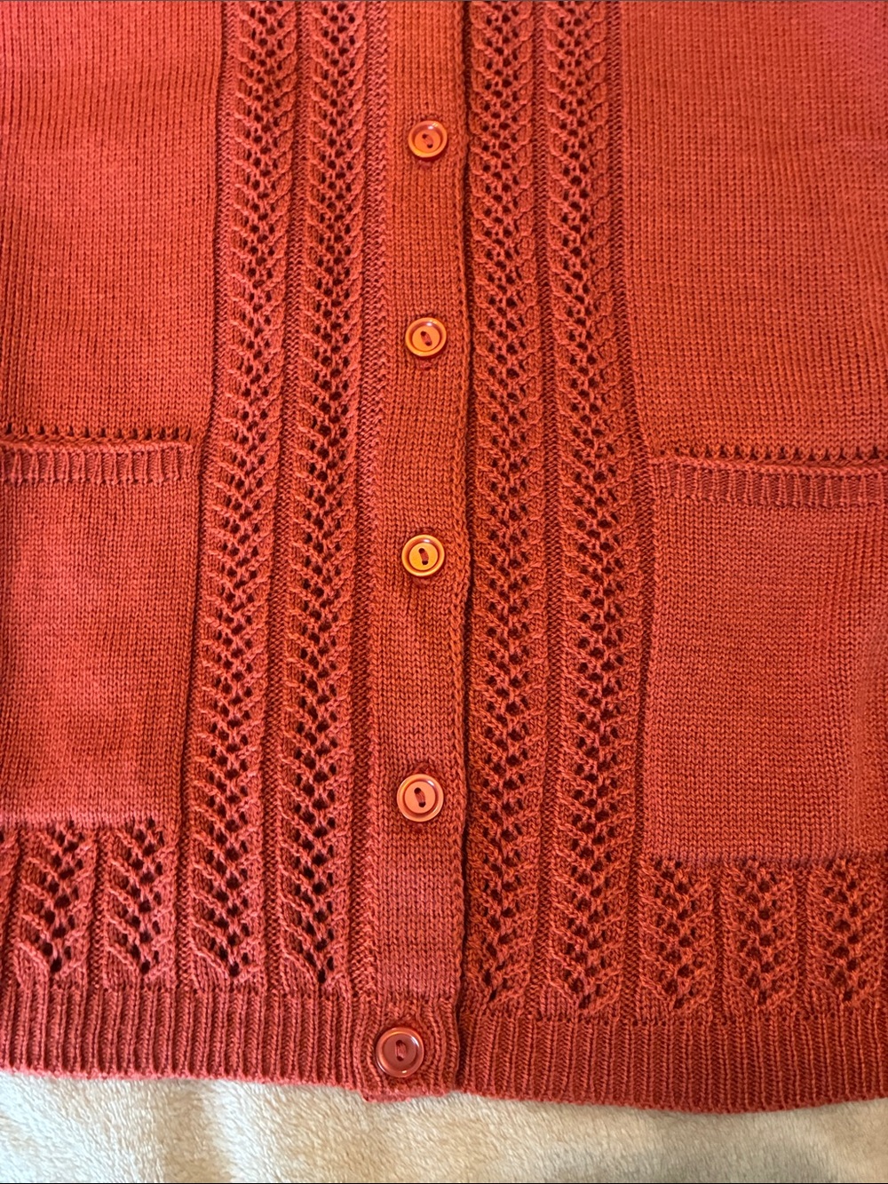 Rust Openwork Button Cardigan with front pockets - Picture 5 of 8
